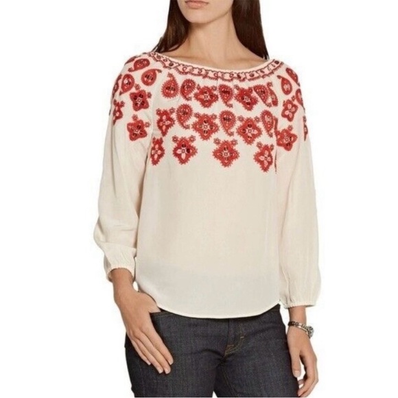 Tory Burch Layla Silk Embroidered Sequin Blouse Cream 6 - Picture 4 of 15